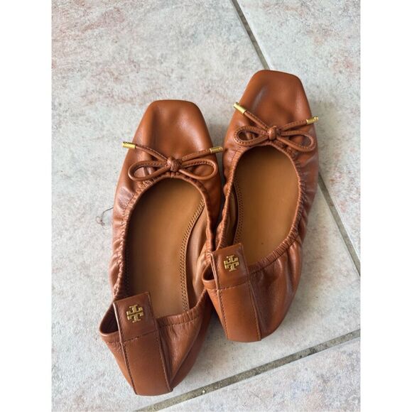 Tory Burch Women’s Brown Leather Square Toe Ballet Flats - Picture 4 of 6